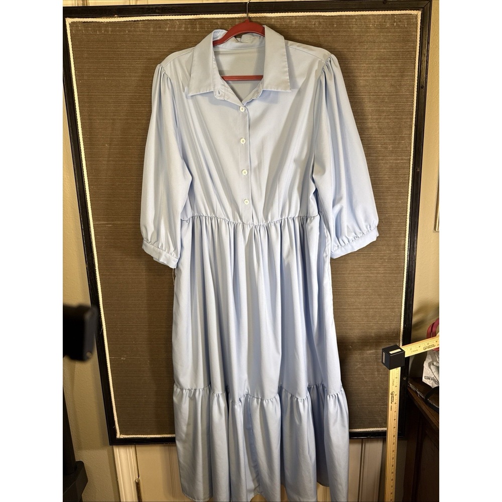 Shein Powder Blue Maxi Dress 3/4 Sleeves Womens 2XL Polyester 1 Button Chipped